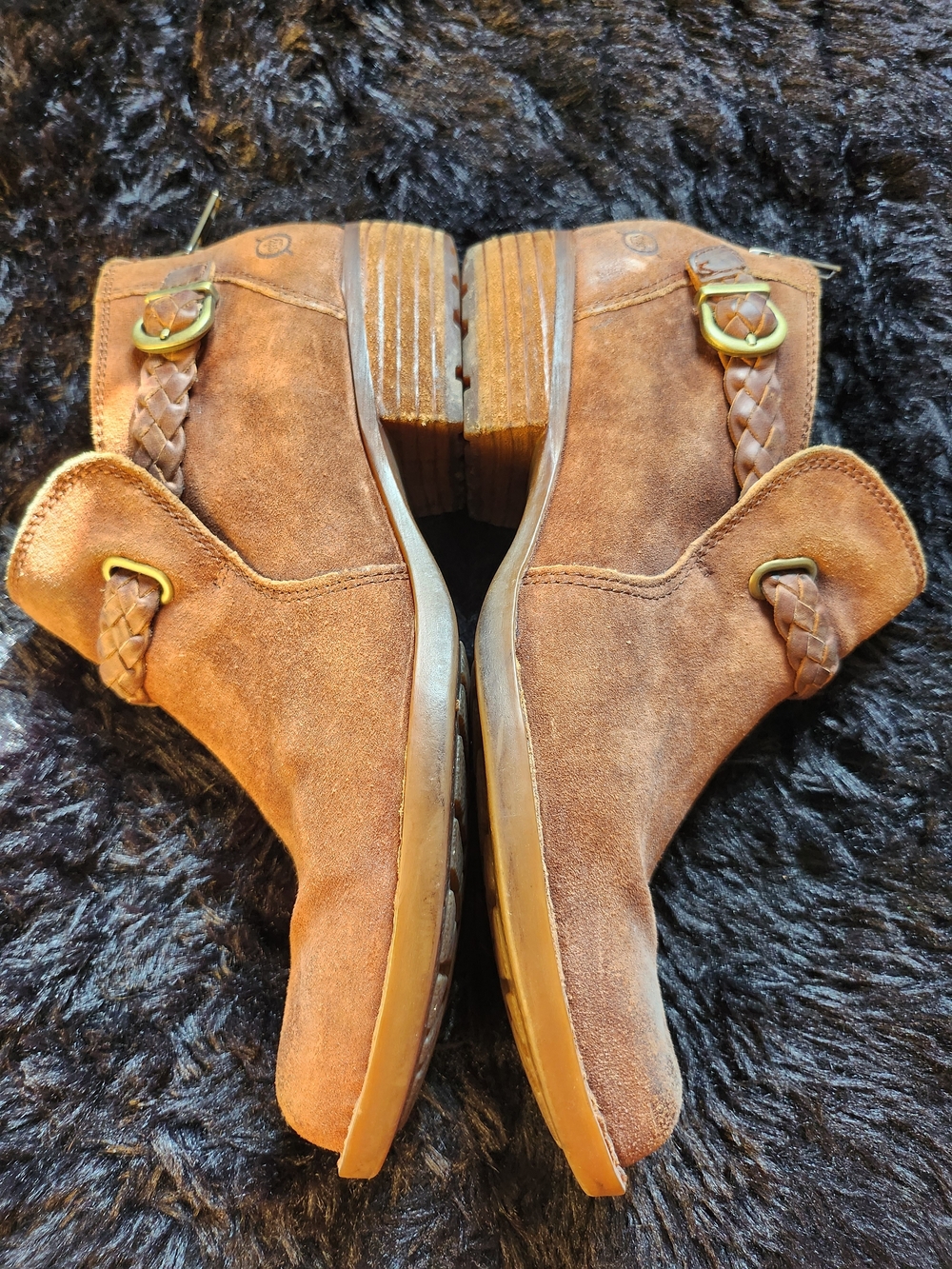 Born Suede Braided Strap Ankle Booties - Cognac Brown